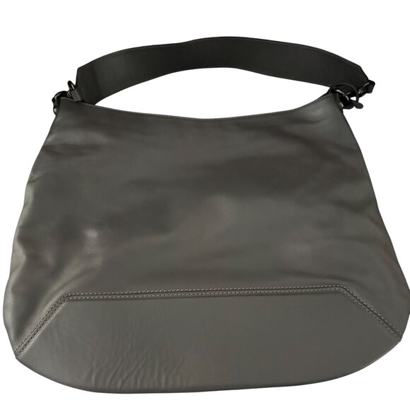 Lacucci Gray Leather Shoulder Bag Purse With Yellow & Snake Print Strap - Picture 3 of 10